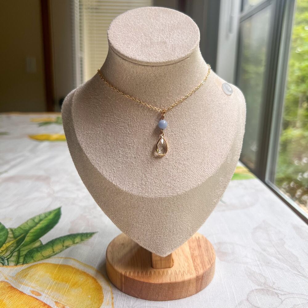 Light Blue Necklace, Peruvian Blue Jade Quartz Glass Teardrop Casual Necklace
